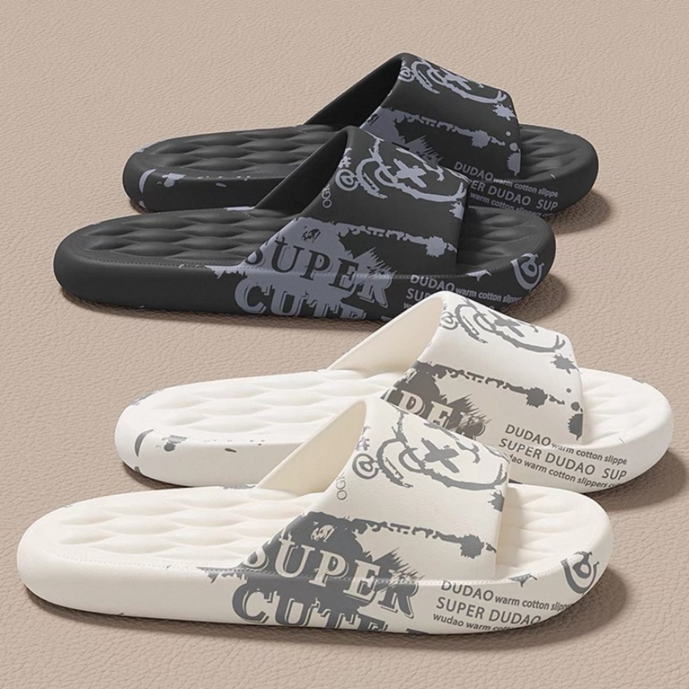 Black and White Graphic Slide Sandals